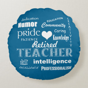 Retired Teacher Pride-White Heart+Customizable Round Cushion