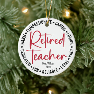 Retired Teacher Qualities Custom Name and Year Ceramic Tree Decoration