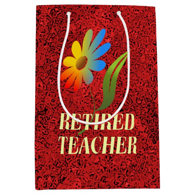 Retired Teacher, Rainbow Daisy Design Medium Gift Bag (Front)