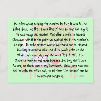 Retired Teacher story art "Obsessed With Retiring" Postcard