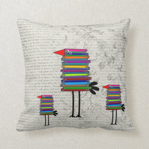 Retired Teacher Whimsical Book Bird Pillow