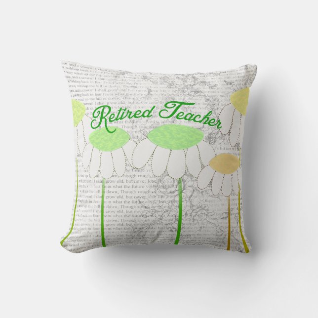 Retired Teacher Whimsical Daisies Pillow (Front)
