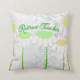 Retired Teacher Whimsical Daisies Pillow