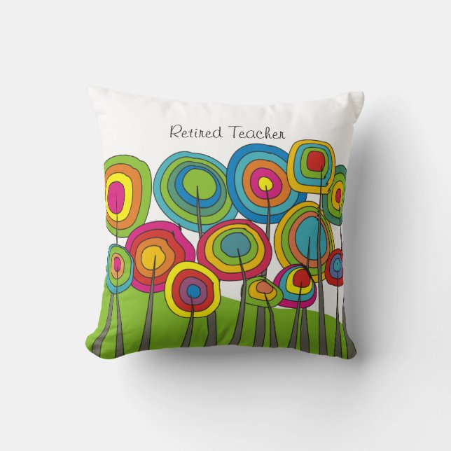 Retired Teacher Whimsical Floral Cushion (Front)
