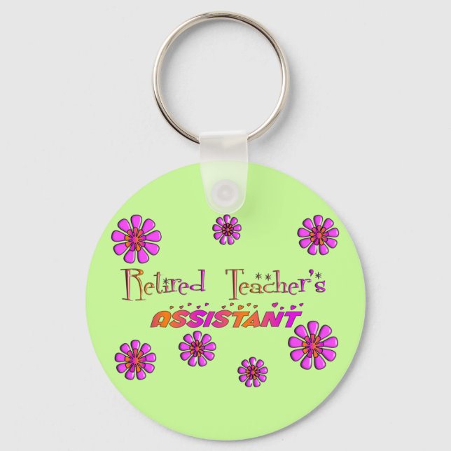 Retired Teachers Assistant Retro Flowers Key Ring (Front)