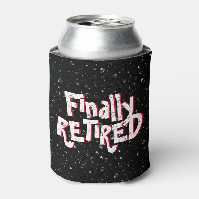 Retired Text and Water Droplet  Can Cooler (Can Front)