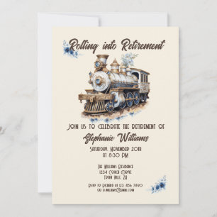 Retired Travel Theme Rolling into Retirement Train Invitation