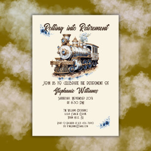 Retired Travel Theme Rolling into Retirement Train Invitation