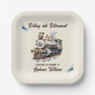 Retired Travel Theme Rolling into Retirement Train Paper Plate