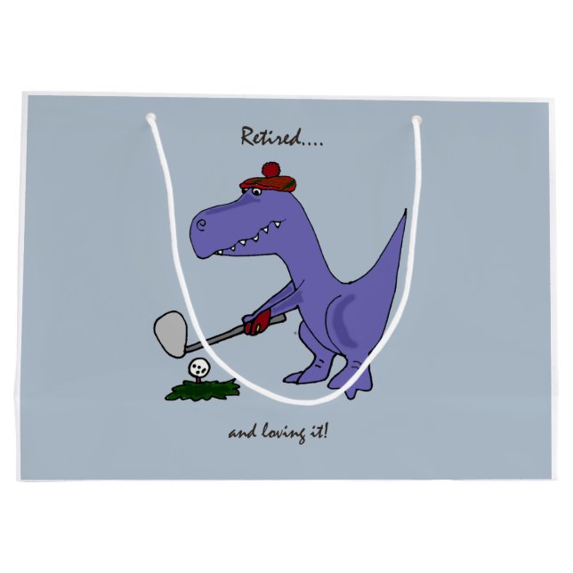 Retired Trex Dinosaur Playing Golf Large Gift Bag (Back)