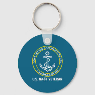 Retired us sailor funny old man us naval veteran key ring