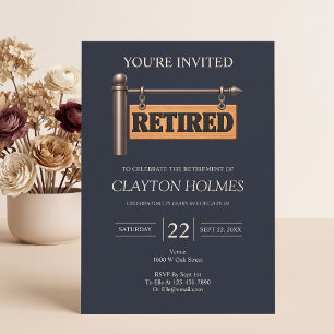 Retired Wooden Hanging Sign Retirement Party Invitation