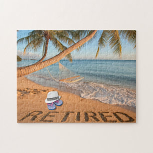 Retired Written in Sand Tropical Florida Beach Jigsaw Puzzle