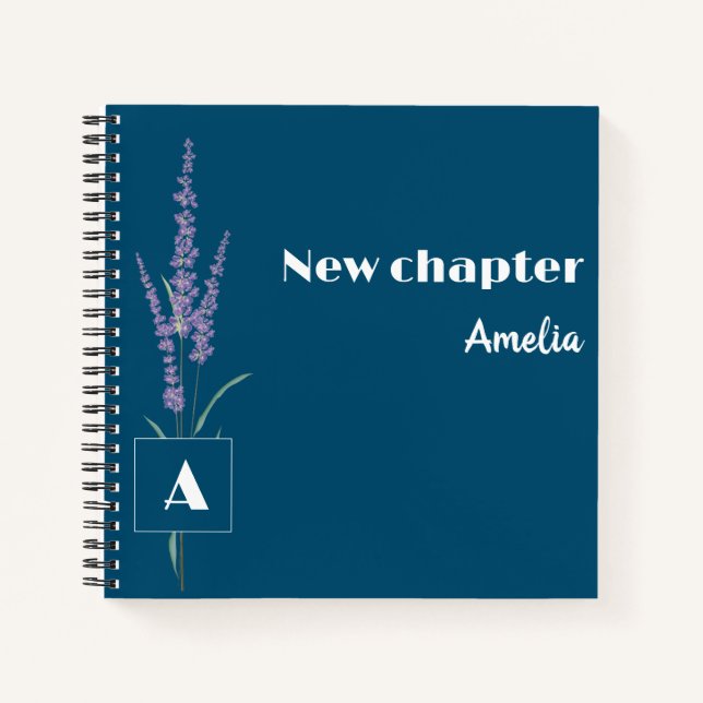 Retirees monogrammed floral name dark blue notebook (Front)