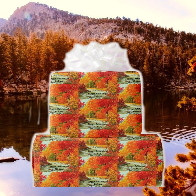 Retirement Add Name Fly Fishing in the Fall Wrapping Paper (Creator Uploaded)