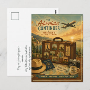 Retirement Adventure with Vintage Travel Suitcase Postcard