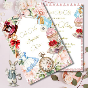 Retirement Alice In Wonderland Pink Floral Invitation