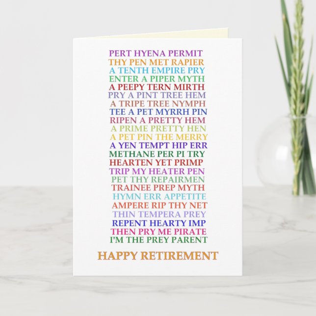 Retirement Anagrams card, new version Card (Front)