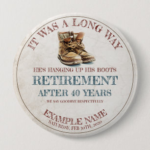 Retirement announcement with old spurs 10 cm round badge