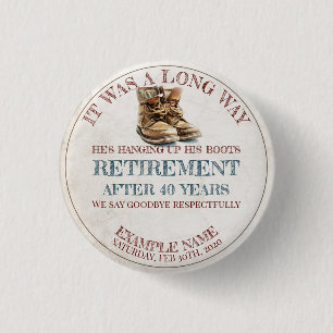 Retirement announcement with old spurs 3 cm round badge
