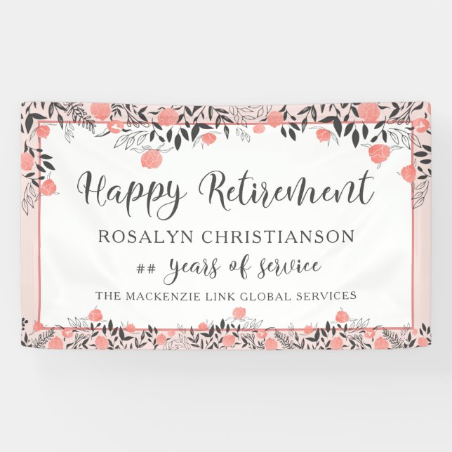 Retirement ANY Year Rose Gold Blush Floral Banner (Horizontal)