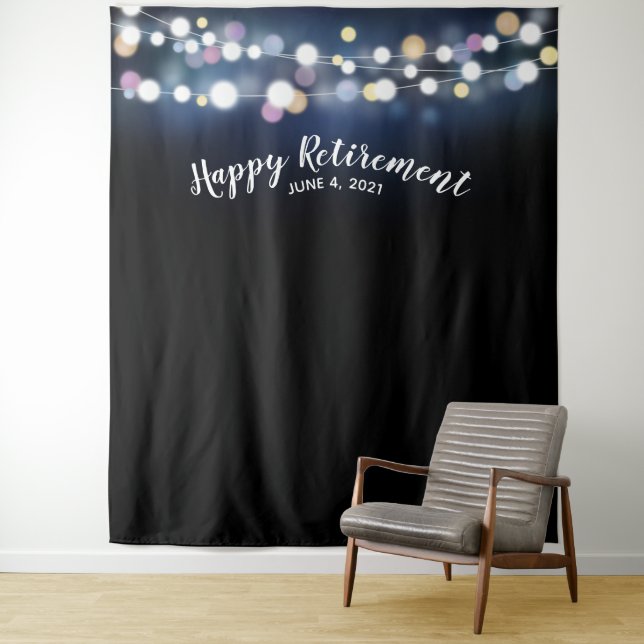 Retirement backdrop, photo prop, custom lights tapestry (In Situ)