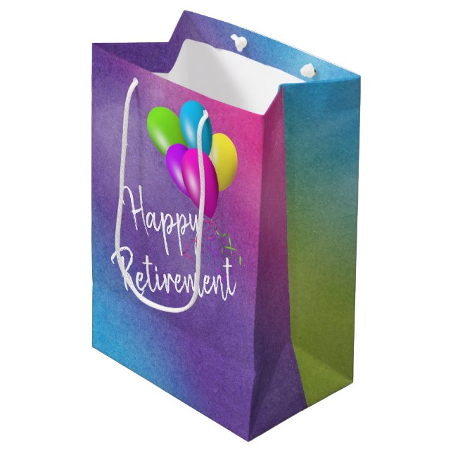 Retirement Balloons On Rainbow   Medium Gift Bag (Front Angled)