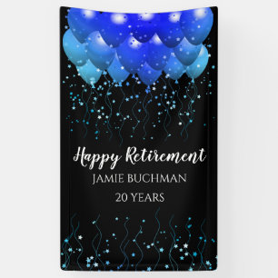 Retirement Balloons Star Confetti Black Banner