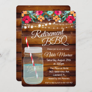 Retirement BBQ Mason Jar Invitation