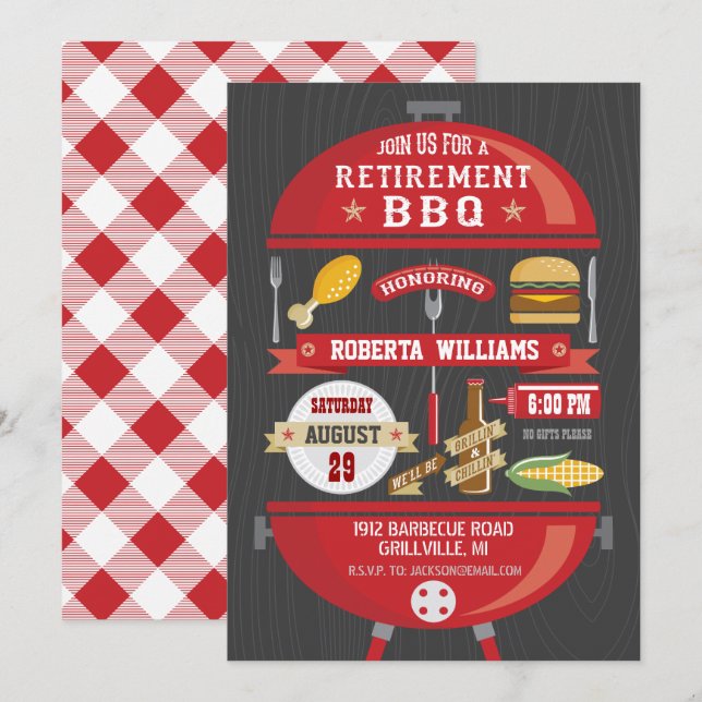 Retirement BBQ Party Invitation (Front/Back)