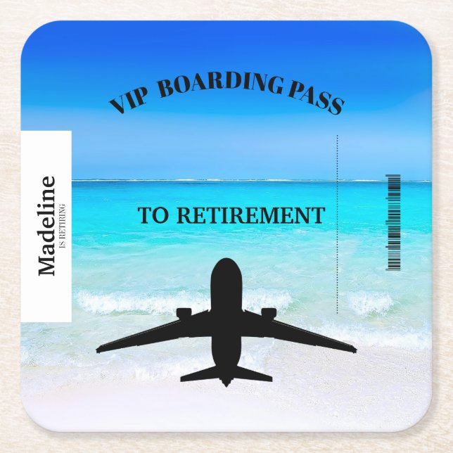 Retirement Beach Boarding Pass Destination   Square Paper Coaster (Front)
