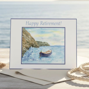Retirement Beach Coastal Boat Watercolor Ocean  Card