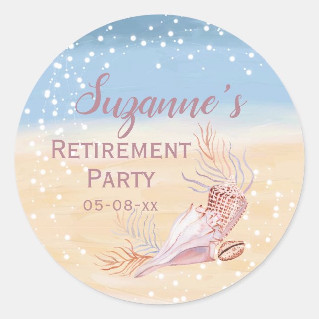 Retirement Beach Coastal Party Classic Round Sticker (Front)