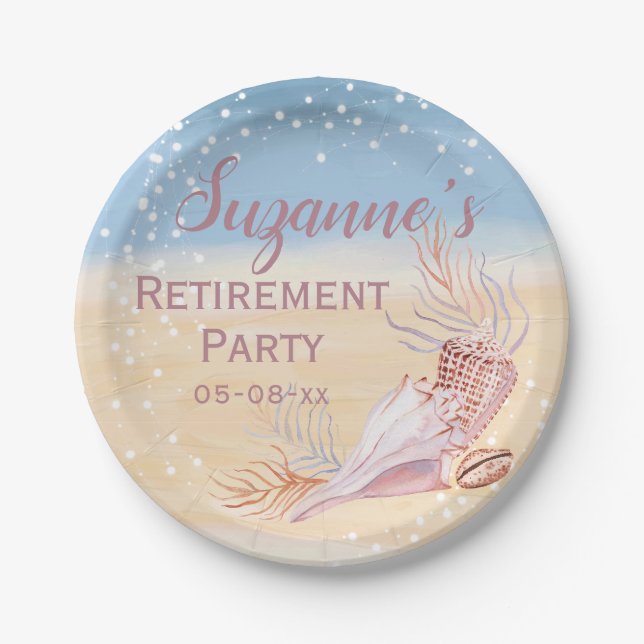 Retirement Beach Coastal Party Paper Plate (Front)