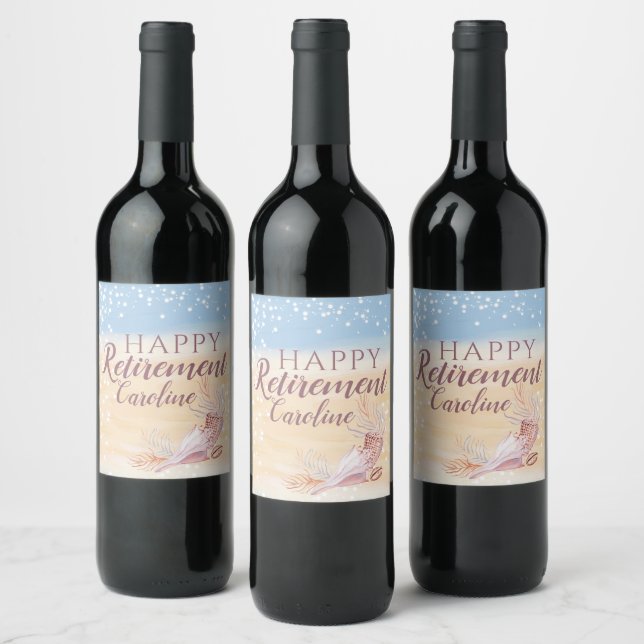 Retirement Beach Coastal Seashell Wine Label (Bottles)