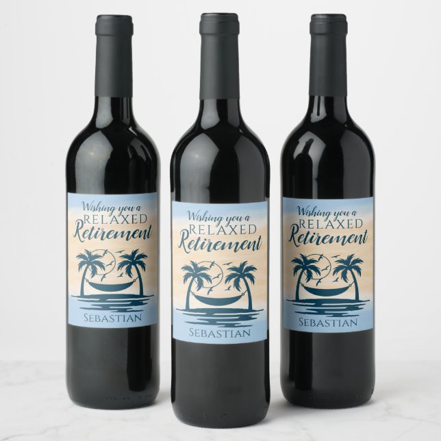 Retirement Beach Hammock  Wine Label (Bottles)