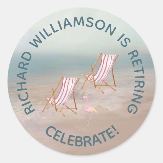 Retirement Beach Themed Party Personalise   Classic Round Sticker (Front)