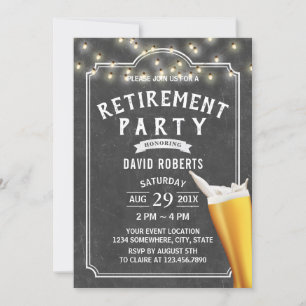 Retirement Beer Cheers String Lights Chalkboard Invitation