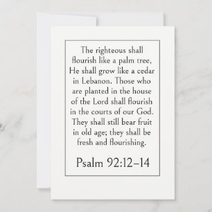 Retirement Bible Verse, Psalm 92:12-14 Scripture Invitation