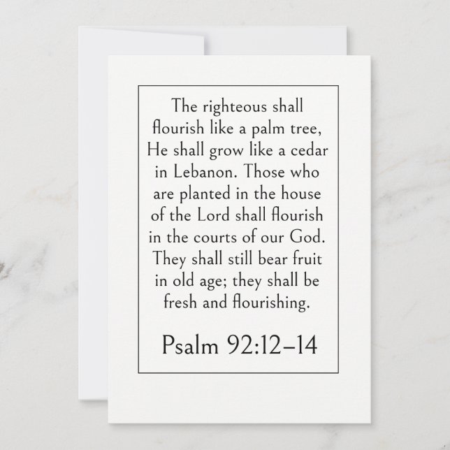 Retirement Bible Verse, Psalm 92:12-14 Scripture Invitation (Front)