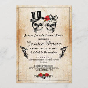 Retirement Birthday  Skulls Invite Halloween Rose