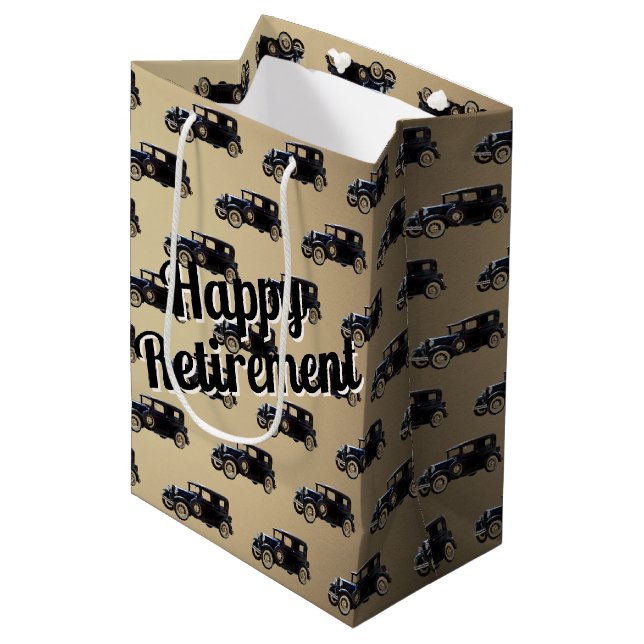 Retirement Black Antique Car Medium Gift Bag (Front Angled)