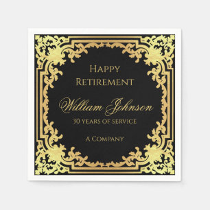 Retirement Black Faux Gold Vintage Elegant Script Napkin