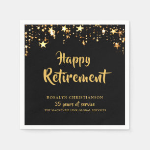 Retirement Black Gold Stars Years of Service Name Napkin