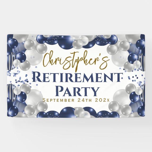 Retirement Blue Balloons Party Welcome Banner (Horizontal)