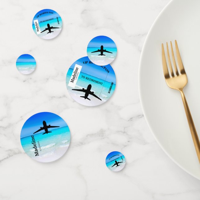 Retirement Boarding Pass Destination Beach Scene Confetti (Group)