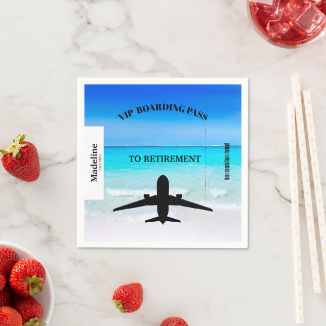Retirement Boarding Pass Destination Beach Scene  Napkin (Insitu)
