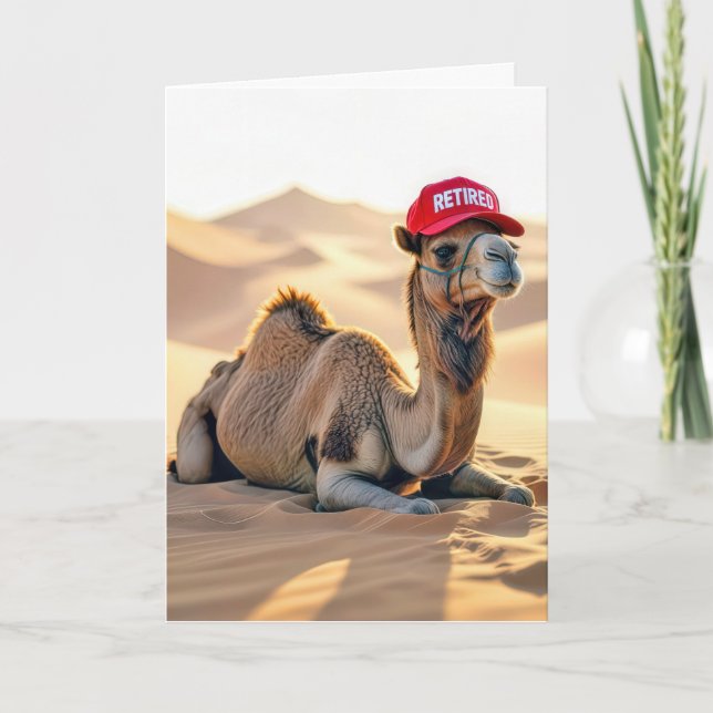 Retirement Camel Wearing a Red Cap Card (Front)