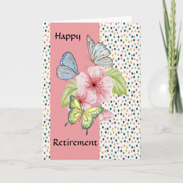Retirement Card for Female Dots & Butterflies (Front)