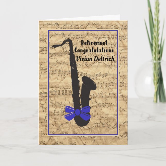 Retirement Card for Musician Notes and Sax (Front)